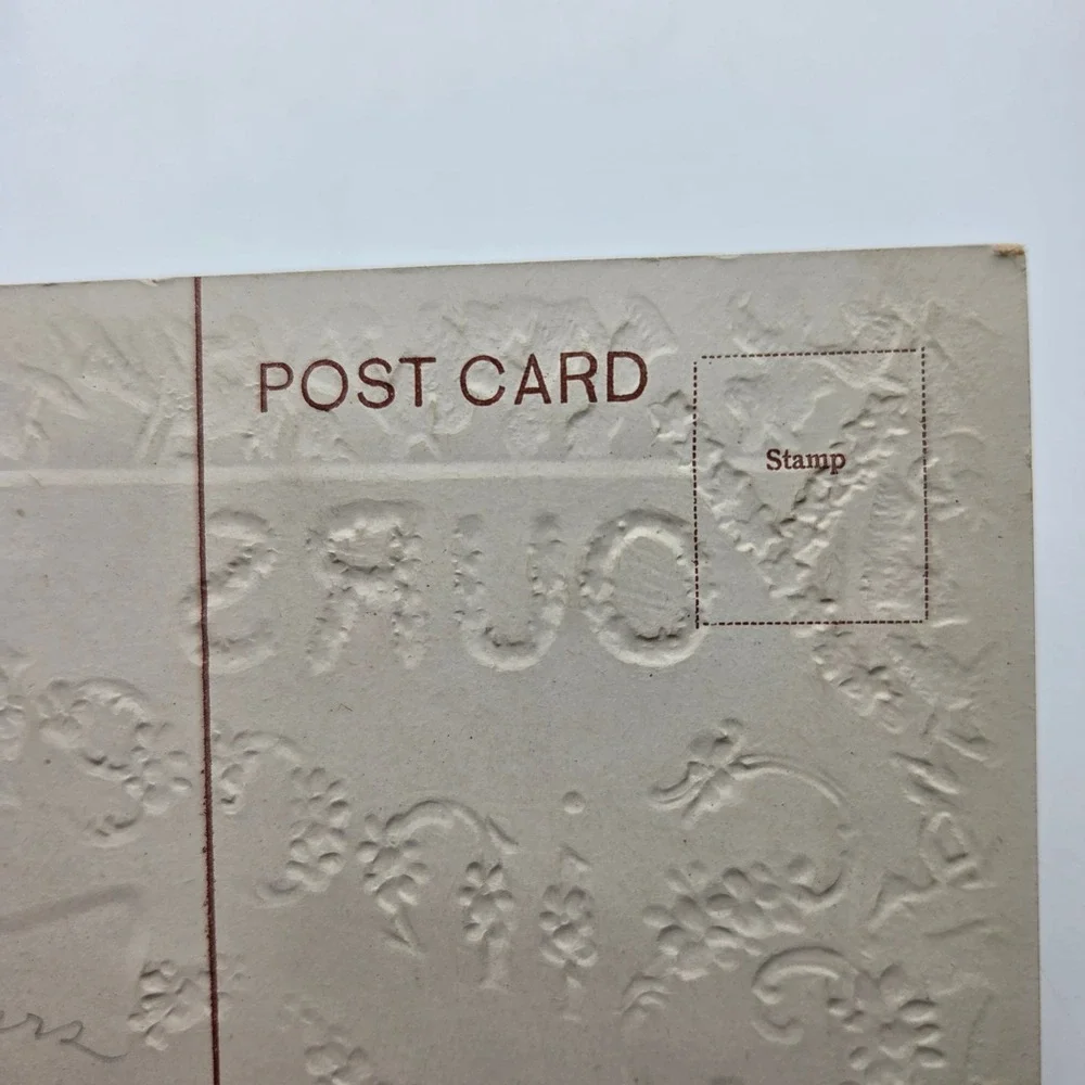 Antique Yours Sincerely Embossed Postcard Windmill Violets Printed in Germany‎